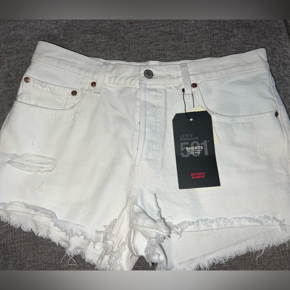 Levi 501 white jean shorts